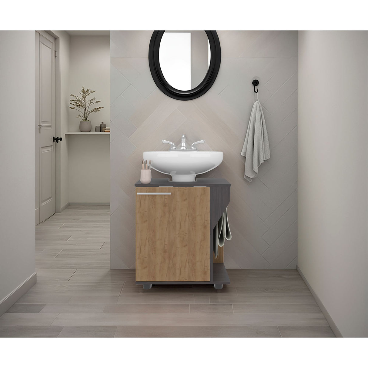 Mueble para Lavamanos Phillips Wengue y Fresno Europeo 56x62.1cm Individual sin Lavamanos - MUEBLES PARA LAVAMANOS | Bylmo