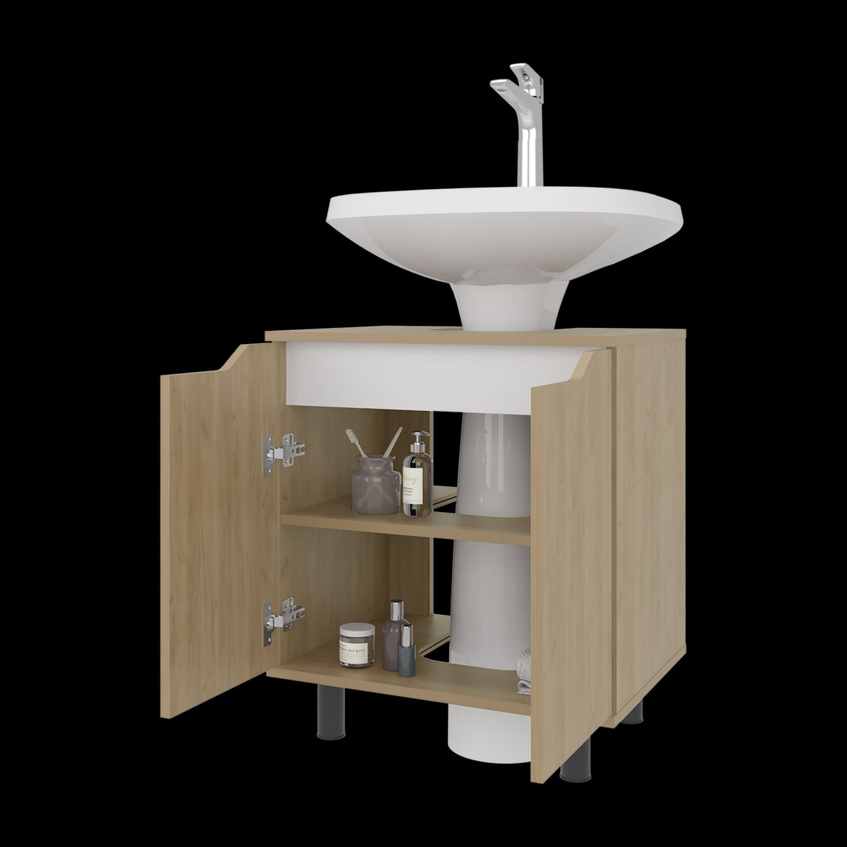 Mueble para Lavamanos Marlo Fresno Europeo y Blanco 55x63cm Individual sin Lavamanos - MUEBLES PARA LAVAMANOS | Bylmo