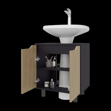 Mueble para Lavamanos Marlo Wengue y Fresno Europeo 55x63cm Individual sin Lavamanos - MUEBLES PARA LAVAMANOS | Bylmo