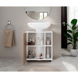 Mueble para Lavamanos Pascuale Blanco y Fresno Europeo 55x62cm Individual sin Lavamanos - MUEBLES PARA LAVAMANOS | Bylmo