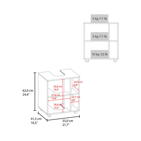 Mueble para Lavamanos Pascuale Blanco y Fresno Europeo 55x62cm Individual sin Lavamanos - MUEBLES PARA LAVAMANOS | Bylmo