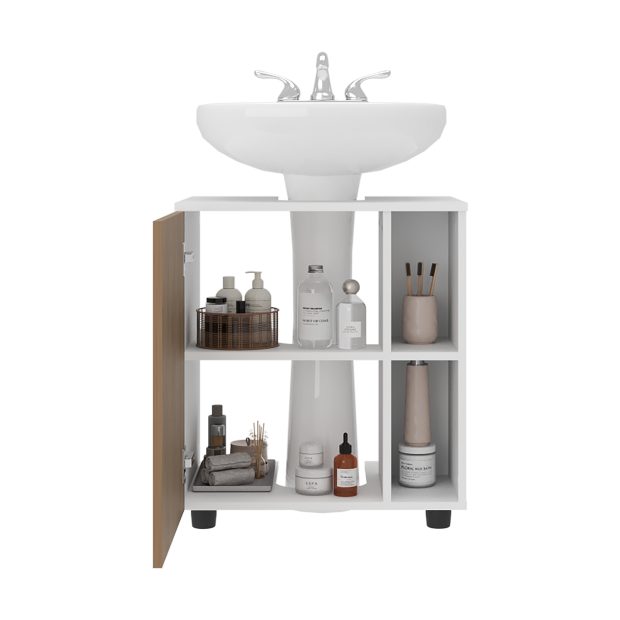 Mueble para Lavamanos Pascuale Blanco y Fresno Europeo 55x62cm Individual sin Lavamanos - MUEBLES PARA LAVAMANOS | Bylmo