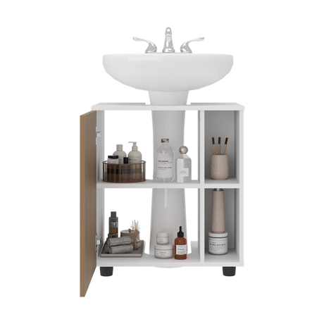 Mueble para Lavamanos Pascuale Blanco y Fresno Europeo 55x62cm Individual sin Lavamanos - MUEBLES PARA LAVAMANOS | Bylmo
