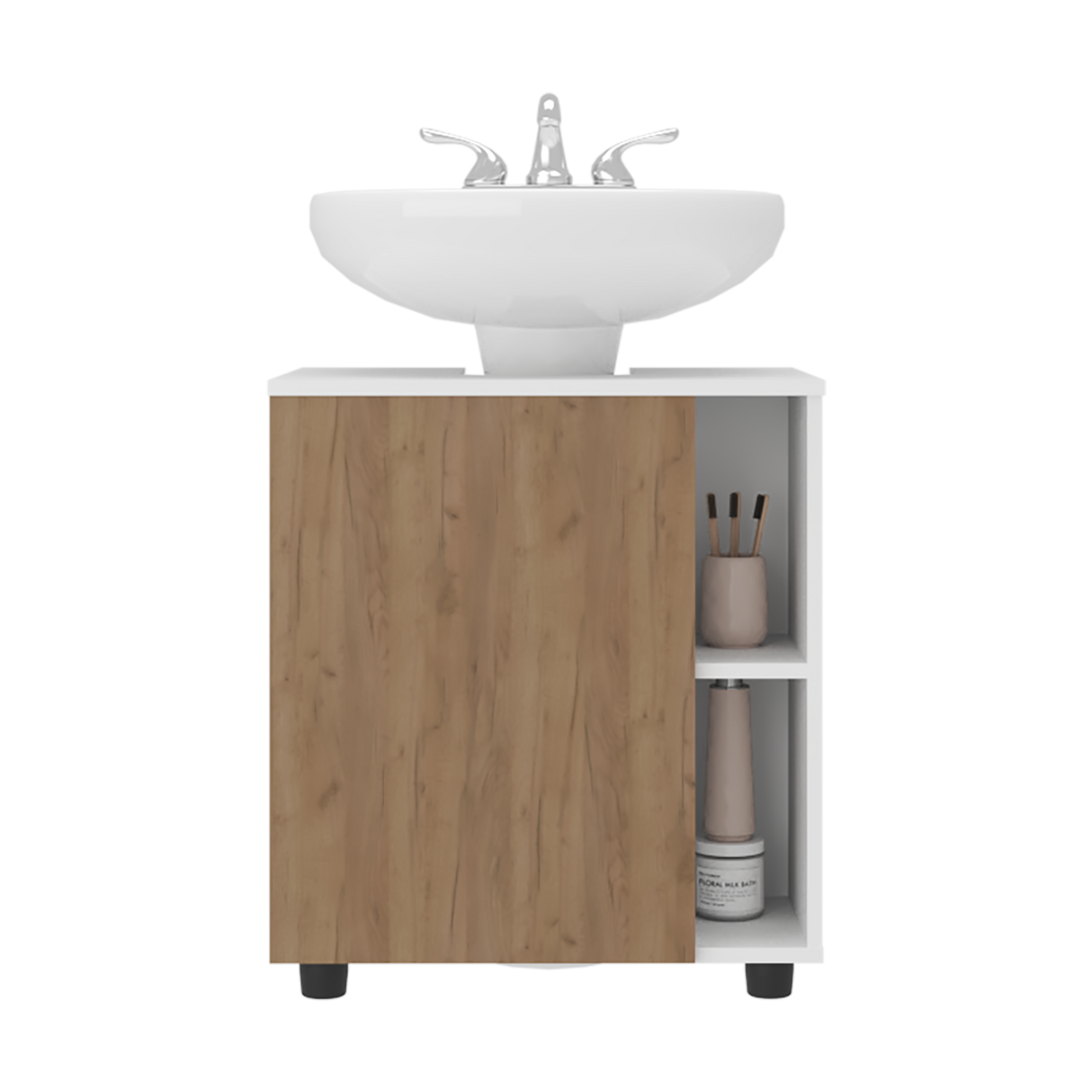 Mueble para Lavamanos Pascuale Blanco y Fresno Europeo 55x62cm Individual sin Lavamanos - MUEBLES PARA LAVAMANOS | Bylmo