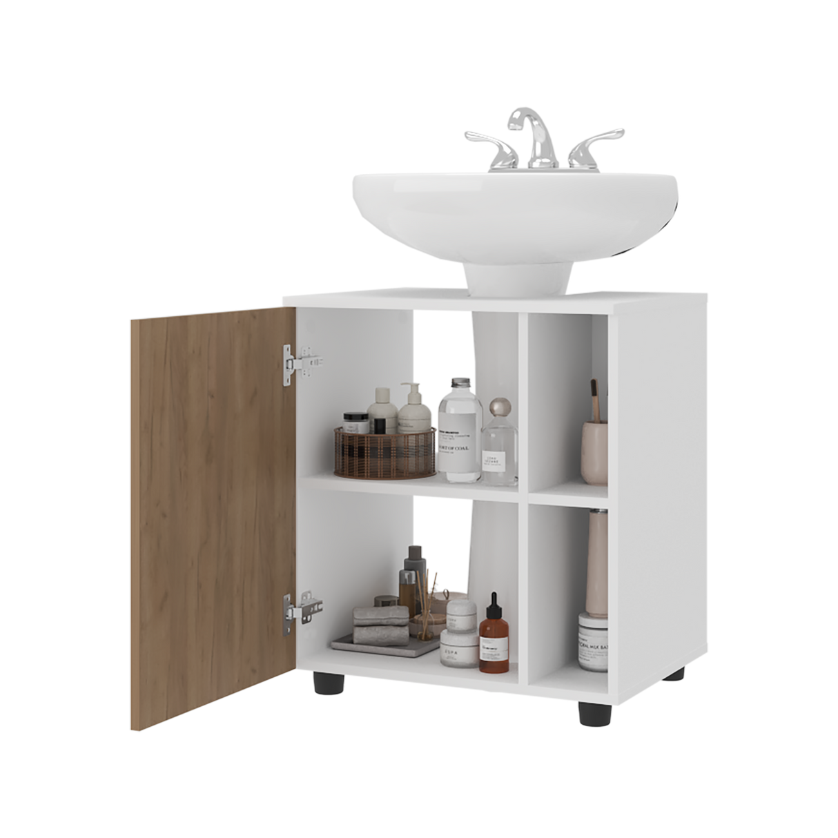 Mueble para Lavamanos Pascuale Blanco y Fresno Europeo 55x62cm Individual sin Lavamanos - MUEBLES PARA LAVAMANOS | Bylmo