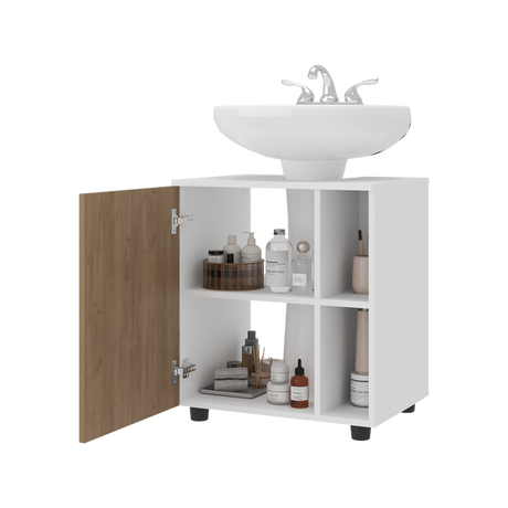 Mueble para Lavamanos Pascuale Blanco y Fresno Europeo 55x62cm Individual sin Lavamanos - MUEBLES PARA LAVAMANOS | Bylmo