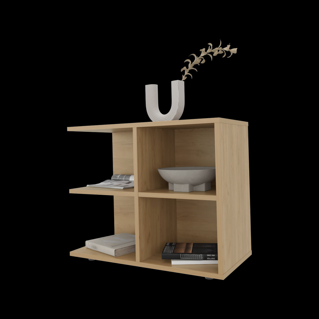 Mesa Auxiliar Royal Fresno Europeo 60x50cm Cuadrada con Cuatro Compartimientos - MESAS AUXILIARES | Bylmo