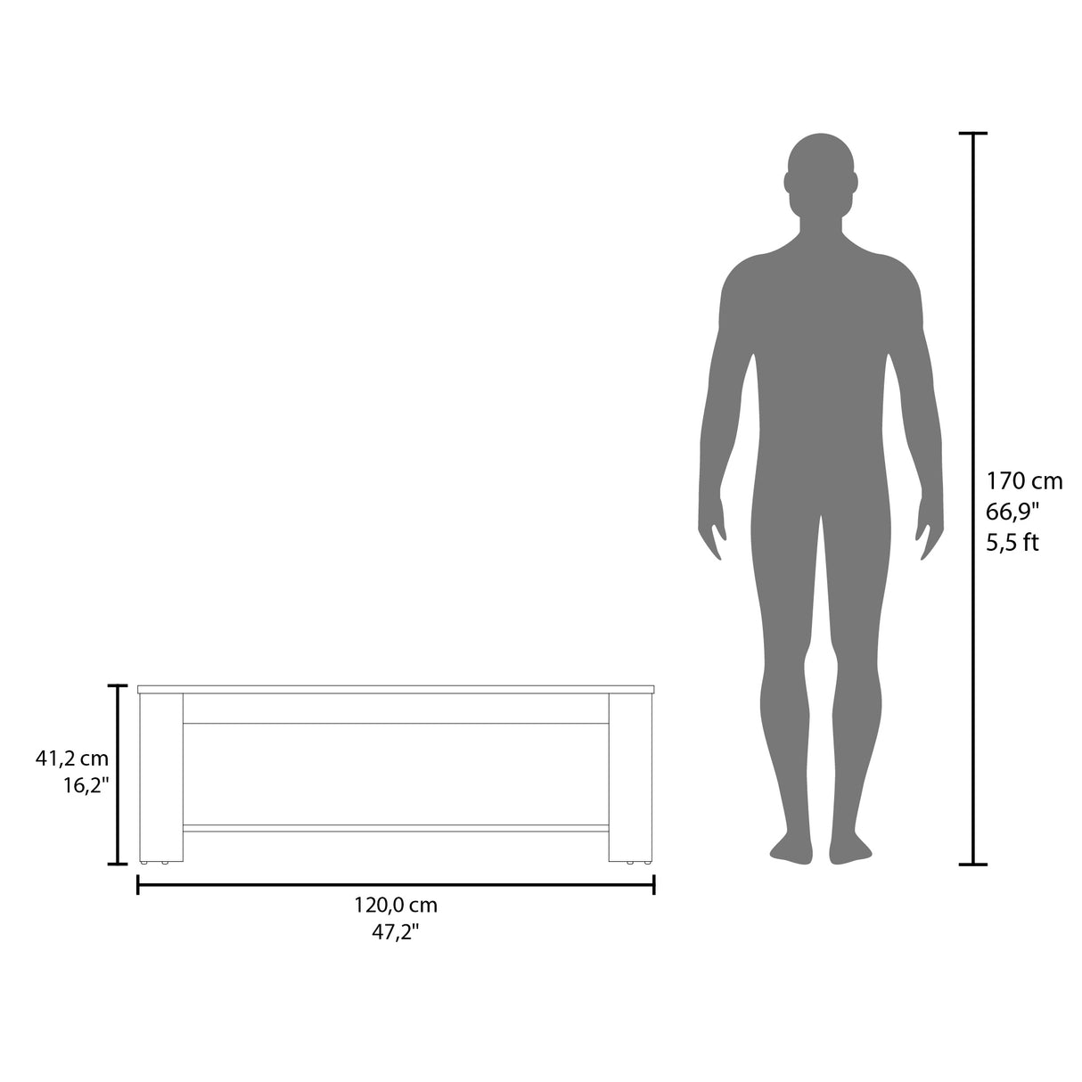 Mesa de Centro Cecil Wengue Fresno 120x41.2cm Rectangular con Patas - MESAS DE CENTRO | Bylmo