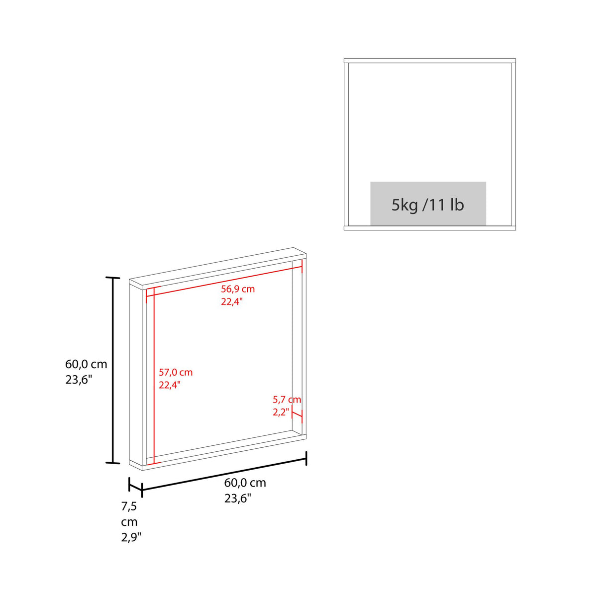 Gabinete de Baño Dakota Wengue 60x60cm Rectangular con Espejo y sin Puertas - GABINETES DE BANHO | Bylmo