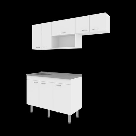 Cocina Oceana Blanco 180.2x60cm con Mesón de Acero Al Carbón Lado Izquierdo y con Estufa - COCINAS | Bylmo