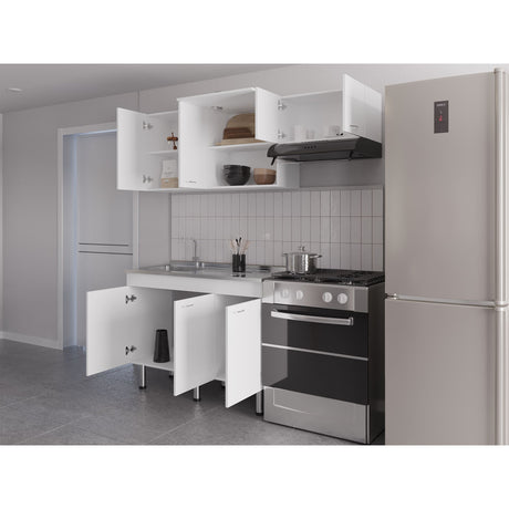 Cocina Oceana Blanco 180.2x60cm con Mesón de Acero Al Carbón Lado Izquierdo y con Estufa - COCINAS | Bylmo