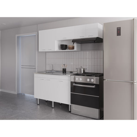Cocina Oceana Blanco 180.2x60cm con Mesón de Acero Al Carbón Lado Izquierdo y con Estufa - COCINAS | Bylmo