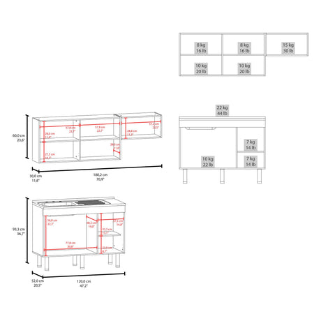 Cocina Oceana Blanco 180.2x60cm con Mesón de Acero Al Carbón Lado Izquierdo y con Estufa - COCINAS | Bylmo