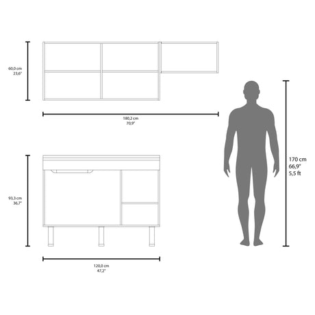 Cocina Oceana Blanco 180.2x60cm con Mesón de Acero Al Carbón Lado Izquierdo y con Estufa - COCINAS | Bylmo
