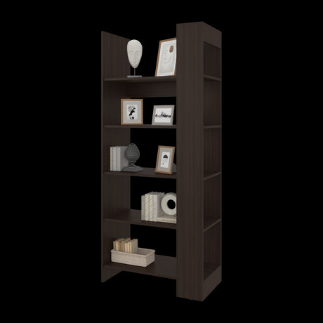 Biblioteca Woodstock Nogal 72.6x170cm Rectangular con Cinco Entrepaños y Seis Compartimientos - BIBLIOTECAS Y ESTANTERIAS | Bylmo