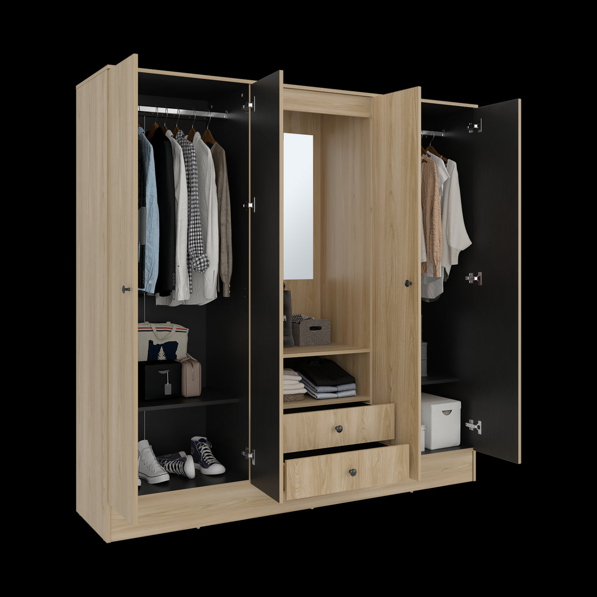 Closet Barmine Fresno Europeo y Wengue 180.2x180.6cm con Espejo con Dos Cajones y Seis Compartimientos - CLOSETS | Bylmo
