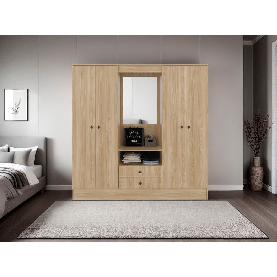 Closet Barmine Fresno Europeo y Wengue 180.2x180.6cm con Espejo con Dos Cajones y Seis Compartimientos - CLOSETS | Bylmo