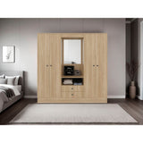 Closet Barmine Fresno Europeo y Wengue 180.2x180.6cm con Espejo con Dos Cajones y Seis Compartimientos - CLOSETS | Bylmo