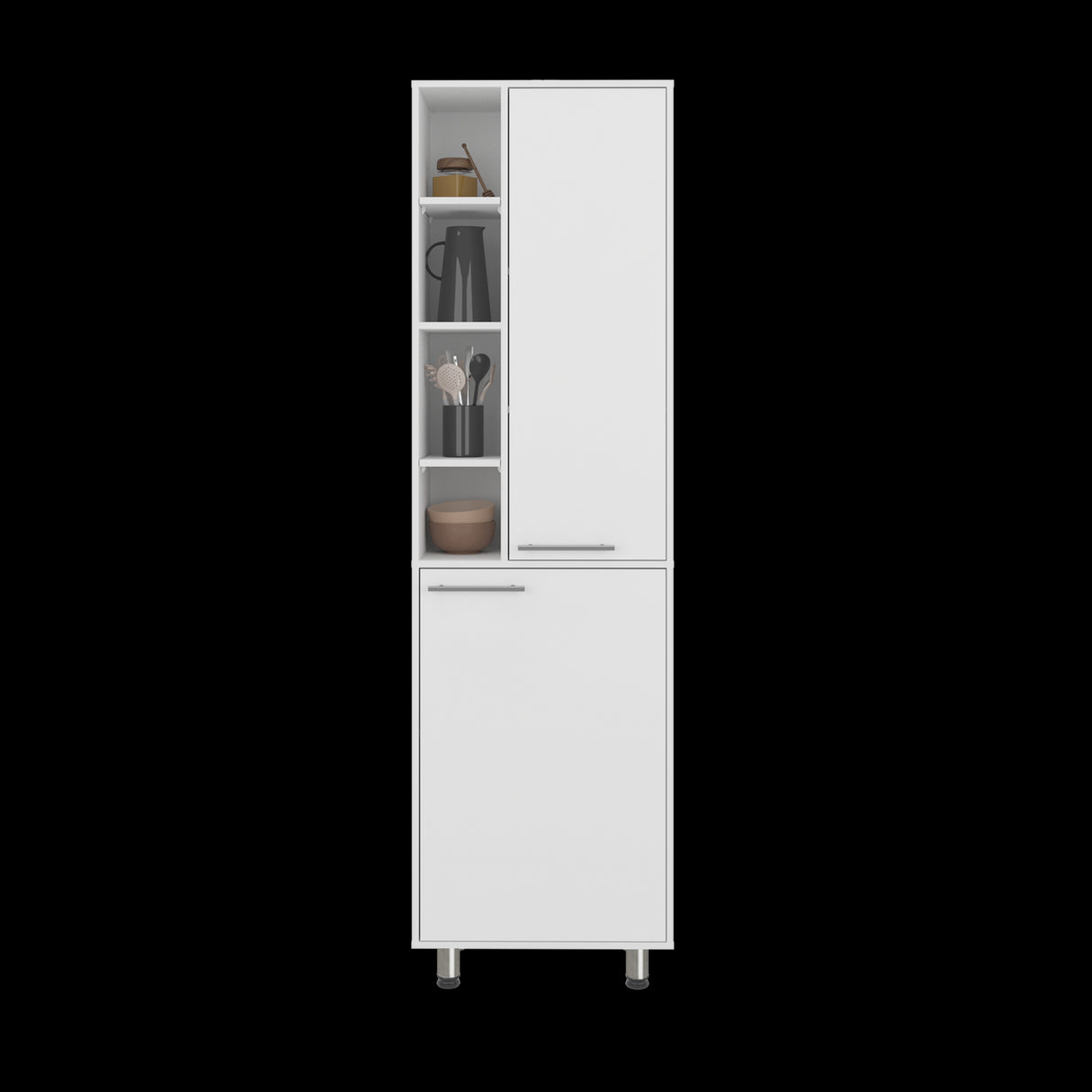 Alacena Burton Blanco 58.6x204cm con Patas y con Dos Puertas - ALACENAS Y MUEBLES MICROONDAS | Bylmo