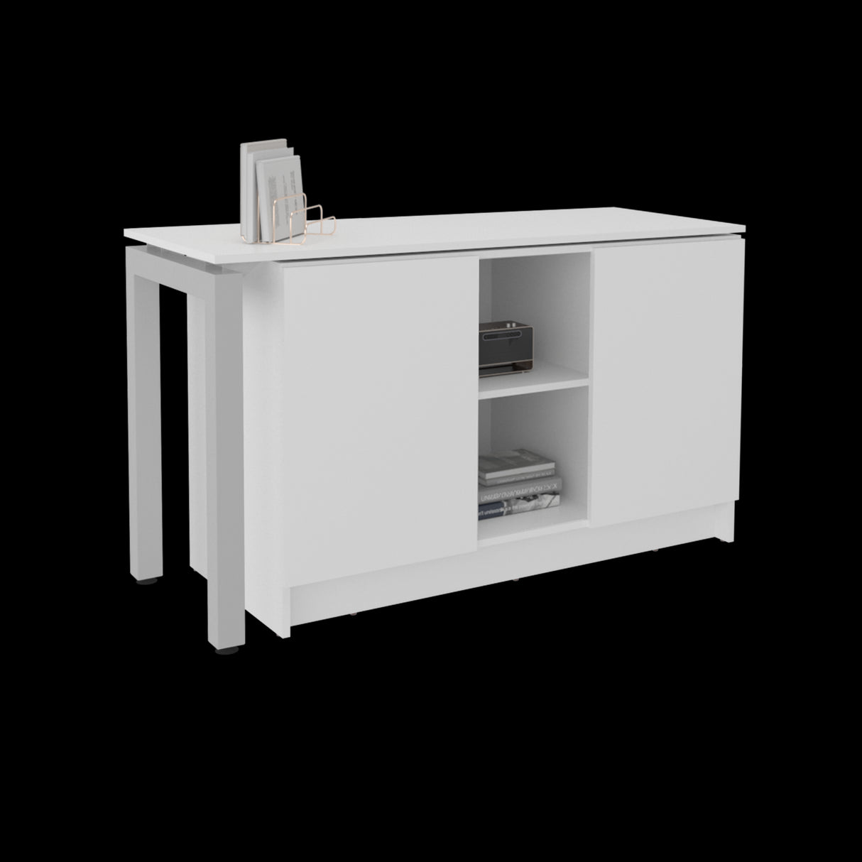 Escritorio Alfie Blanco 120x72.5cm sin Cajones con Organizador de Libros y con Archivador - ESCRITORIOS | Bylmo