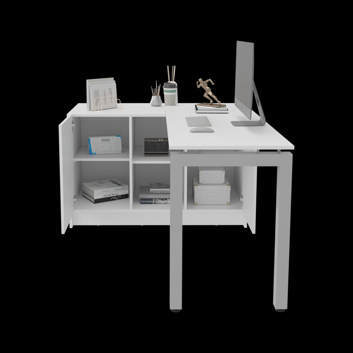 Escritorio Alfie Blanco 120x72.5cm sin Cajones con Organizador de Libros y con Archivador - ESCRITORIOS | Bylmo