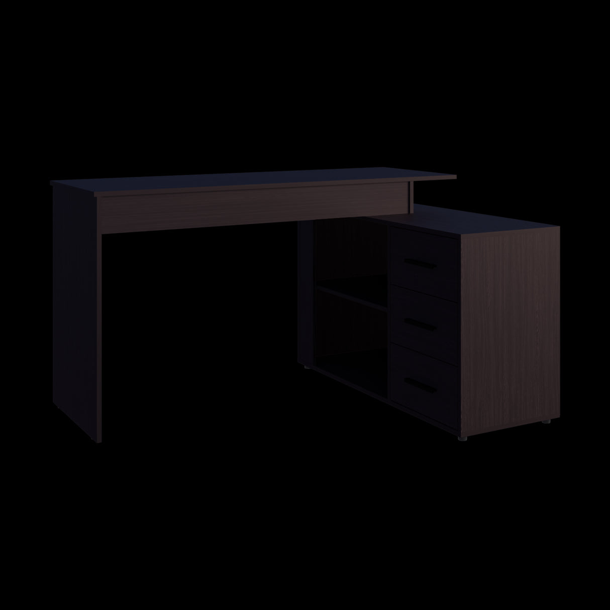Escritorio en L Upton Wengue 137.5x75cm con Tres Cajones y con Organizador de Libros - ESCRITORIOS | Bylmo