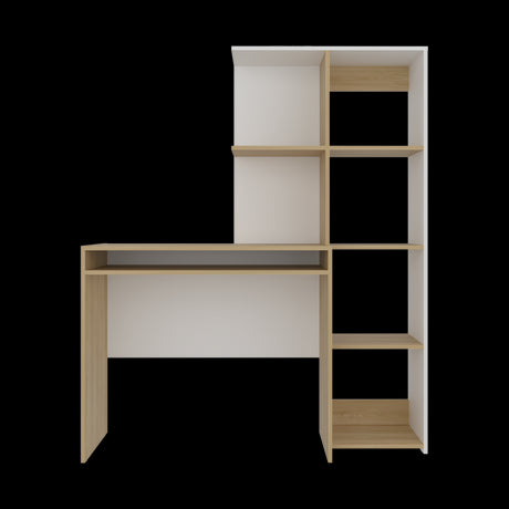 Escritorio con Biblioteca Alister Blanco y Fresno Europeo 125.5x150.9cm con Organizador de Libros - ESCRITORIOS | Bylmo