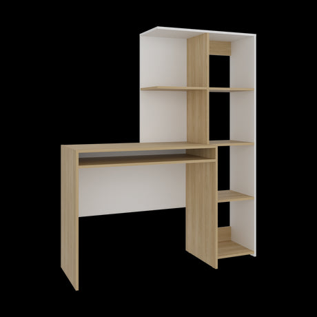 Escritorio con Biblioteca Alister Blanco y Fresno Europeo 125.5x150.9cm con Organizador de Libros - ESCRITORIOS | Bylmo
