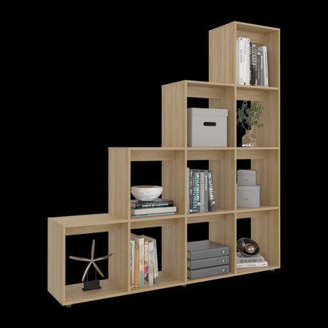 Biblioteca Esquinera Beijing Fresno Europeo 162x167cm Triangular con Diez Compartimientos y con Diez Entrepaños - BIBLIOTECAS Y ESTANTERIAS | Bylmo