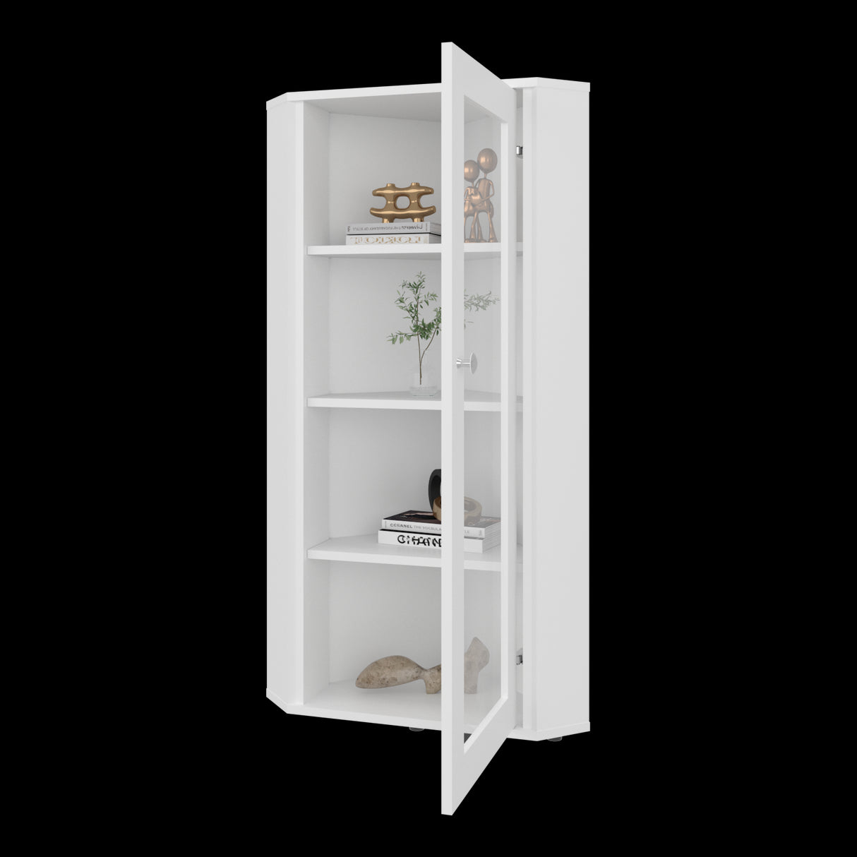 Vitrina Esquinera Genova Blanco 59.4x110.6cm Rectangular con Cuatro Compartimientos y con Tres Entrepaños - BIBLIOTECAS Y ESTANTERIAS | Bylmo