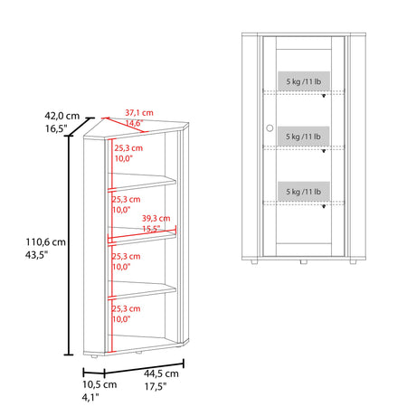 Vitrina Esquinera Genova Blanco 59.4x110.6cm Rectangular con Cuatro Compartimientos y con Tres Entrepaños - BIBLIOTECAS Y ESTANTERIAS | Bylmo
