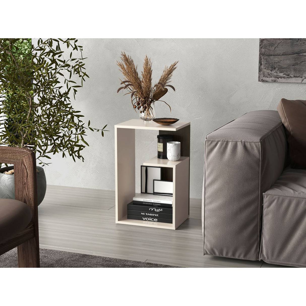 Mesa Auxiliar Everett Nogal y Capri 39.8x63.4cm Transformable con Tres Compartimientos - MESAS AUXILIARES | Bylmo
