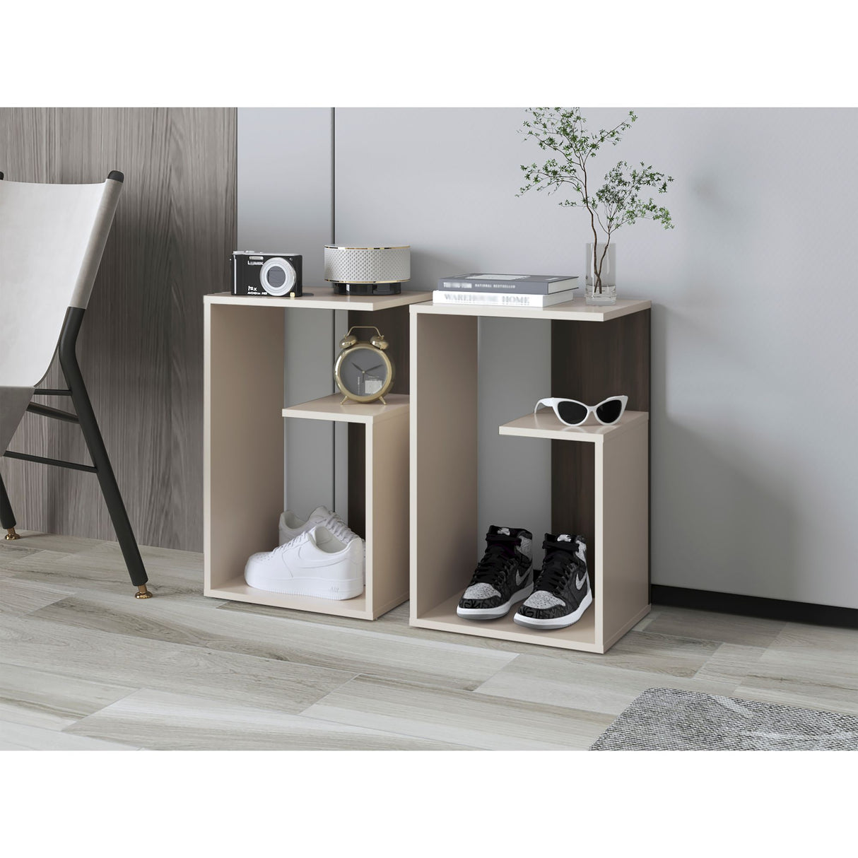 Mesa Auxiliar Everett Nogal y Capri 39.8x63.4cm Transformable con Tres Compartimientos - MESAS AUXILIARES | Bylmo