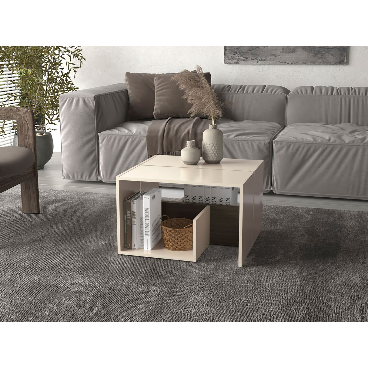 Mesa Auxiliar Everett Nogal y Capri 39.8x63.4cm Transformable con Tres Compartimientos - MESAS AUXILIARES | Bylmo