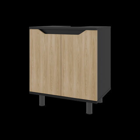 Mueble para Lavamanos Marlo Wengue y Fresno Europeo 55x63cm Individual sin Lavamanos y con Dos Puertas - MUEBLES PARA LAVAMANOS | Bylmo