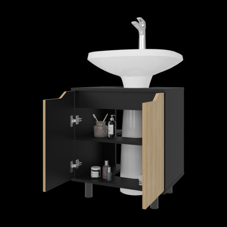 Mueble para Lavamanos Marlo Wengue y Fresno Europeo 55x63cm Individual sin Lavamanos y con Dos Puertas - MUEBLES PARA LAVAMANOS | Bylmo