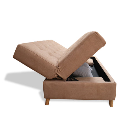 Sofacama Lugano Camel 180x95cm de Tres Puestos Reclinable Antifluido con Almacenamiento y sin Apoya Brazos - SOFAS Y POLTRONAS | Bylmo