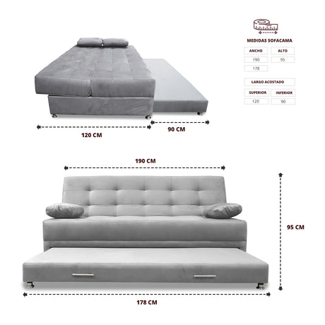 Sofacama Bachmann Plata 190x95cm de Tres Puestos Reclinable Antifluido y sin Apoya Brazos - SOFAS Y POLTRONAS | Bylmo