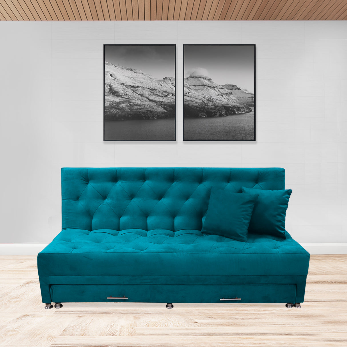 Sofacama Aston Turquesa 190x95cm de Tres Puestos Reclinable Antifluido y sin Apoya Brazos - SOFAS Y POLTRONAS | Bylmo