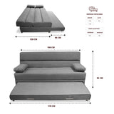 Sofacama Ferreira Gris 190x95cm de Tres Puestos Reclinable Antifluido y sin Apoya Brazos - SOFAS Y POLTRONAS | Bylmo