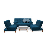 Sala Clic Clac Azul Petróleo 180x94cm de Cinco Puestos Reclinable Antifluido y sin Apoya Brazos - SOFAS Y POLTRONAS | Bylmo