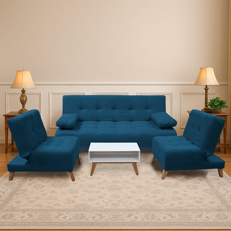 Sala Clic Clac Azul Petróleo 180x94cm de Cinco Puestos Reclinable Antifluido y sin Apoya Brazos - SOFAS Y POLTRONAS | Bylmo