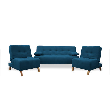 Sala Clic Clac Azul Petróleo 180x94cm de Cinco Puestos Reclinable Antifluido y sin Apoya Brazos - SOFAS Y POLTRONAS | Bylmo