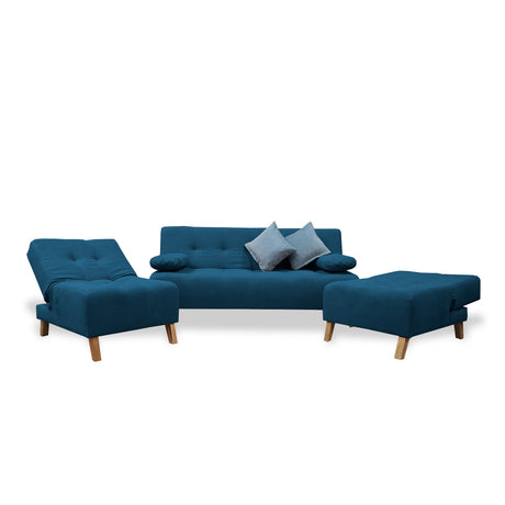 Sala Clic Clac Azul Petróleo 180x94cm de Cinco Puestos Reclinable Antifluido y sin Apoya Brazos - SOFAS Y POLTRONAS | Bylmo