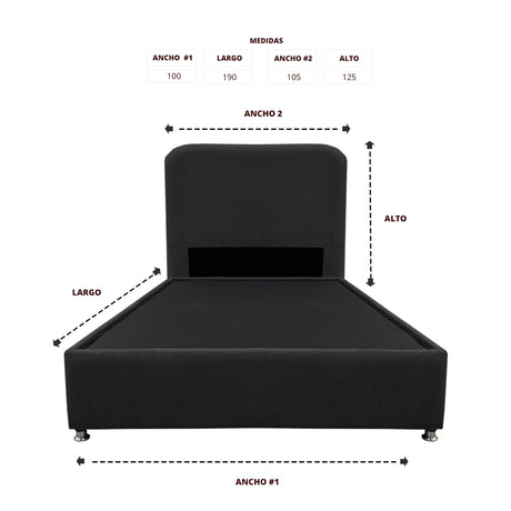 Combo Base Cama y Cabecero Comfort Negro para Cama Sencilla 100 X 190 Cm con Patas - CAMAS | Bylmo