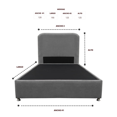 Combo Base Cama y Cabecero Comfort Gris para Cama Semidoble 120 X 190 Cm con Patas - CAMAS | Bylmo