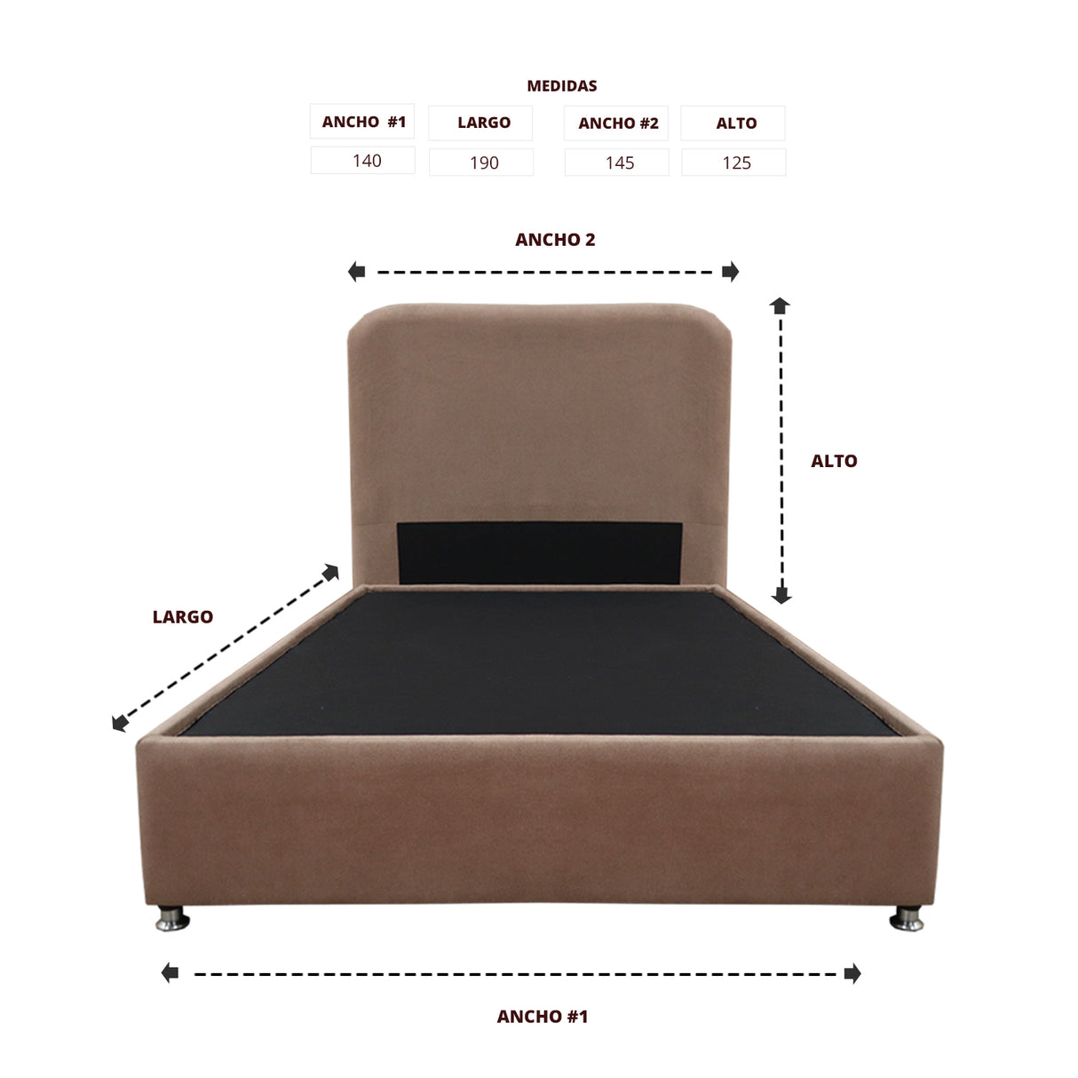Combo Base Cama y Cabecero Comfort Camel para Cama Doble 140 X 190 Cm con Patas - CAMAS | Bylmo