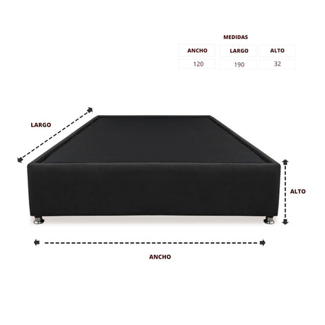 Base Cama Graf Negro para Cama Semidoble 120 X 190 Cm con Patas - CAMAS | Bylmo