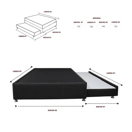 Cama Tarima Nido Comfort Negro para Cama Doble 140 X 190 Cm con Patas - CAMAS | Bylmo