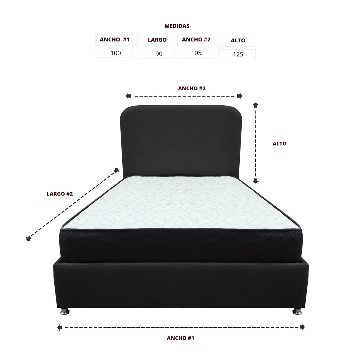 Combo Base Cama y Colchón Comfort Negro para Cama Sencilla 100 X 190 Cm con Patas - CAMAS | Bylmo
